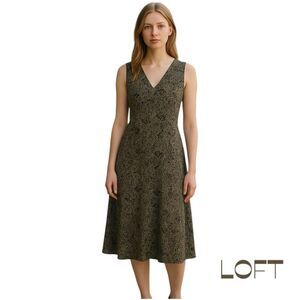 LOFT Brown Tan Sleeveless Floral Bohemian Cottage Midi Dress NWOT Size 4